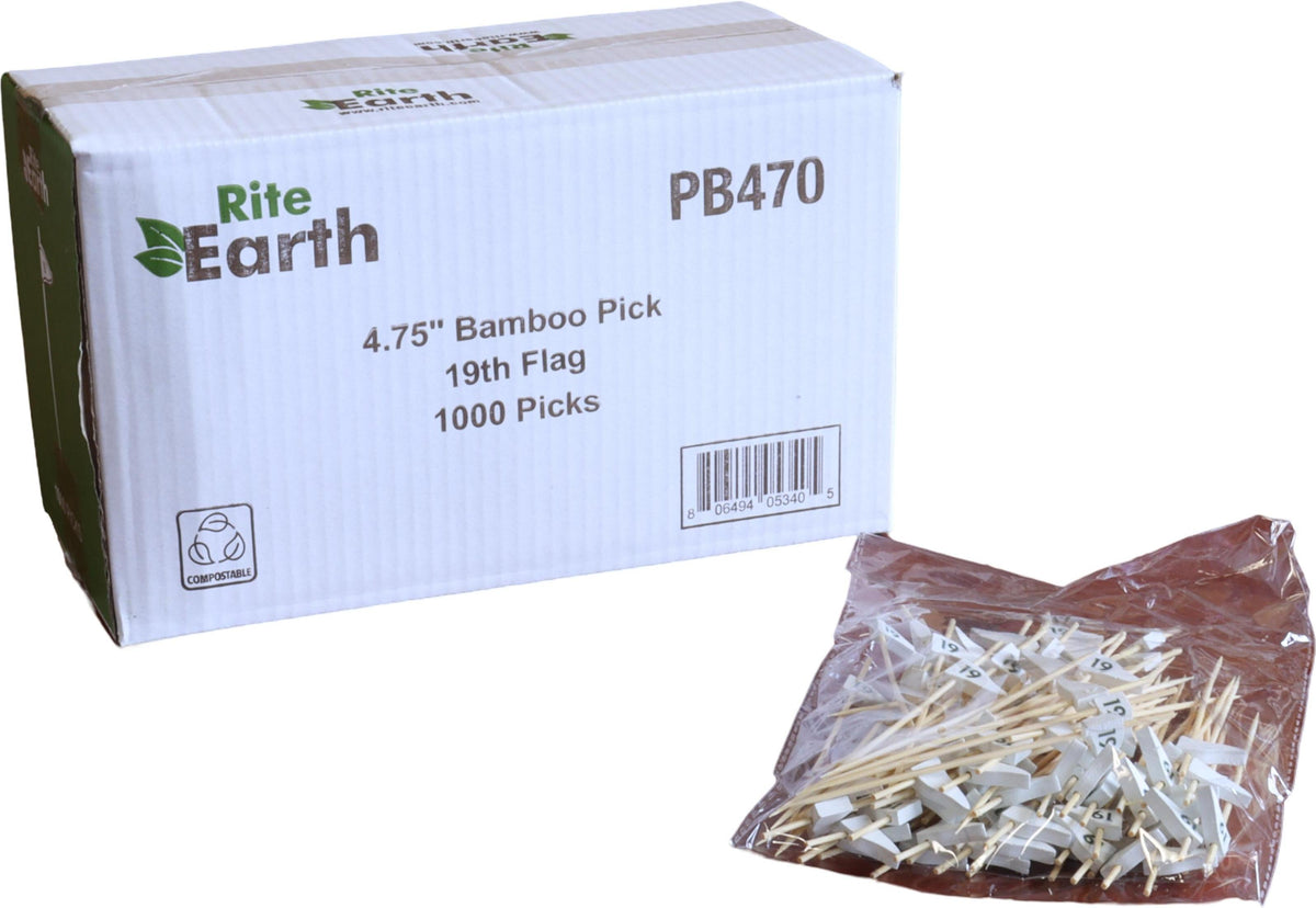 RiteEarth - 4.75" Bamboo Pick - 19th Flag, 100/Bg, 10 Bag/Bx - PB470