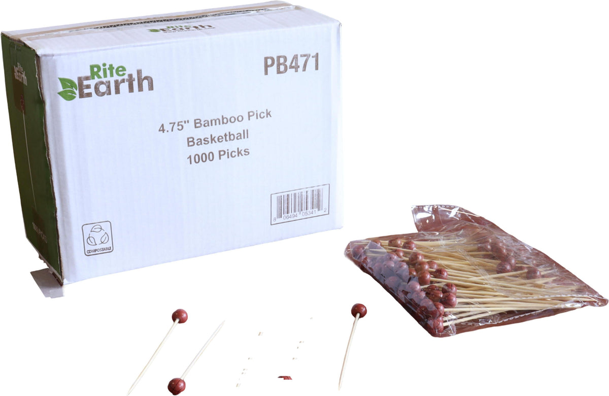 RiteEarth - 4.75" Bamboo Pick - Basketball, 100/Bg, 10 Bag/Bx - PB471