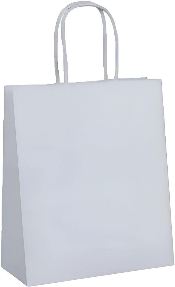 RiteEarth - 7" x 3.5" x 8" White Paper Twist Handle Bag, 250/Cs - PT07308W