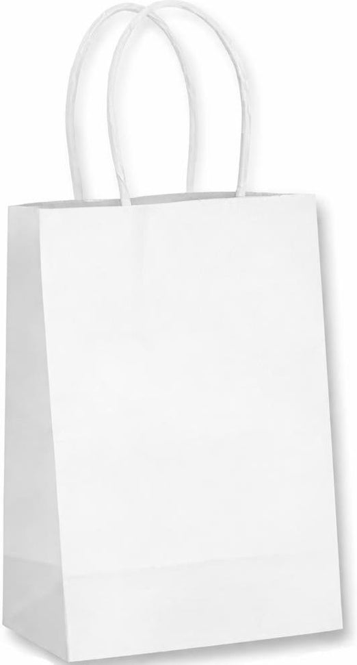 RiteEarth - 7" x 3.5" x 8" White Paper Twist Handle Bag, 250/Cs - PT07308W