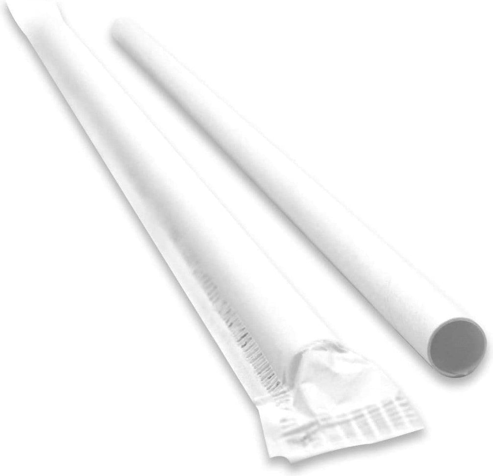 RiteEarth - 8" White Paper Jumbo Milkshake Straws Wrapped, Pack of 250, 9bx/cs - SE0810W