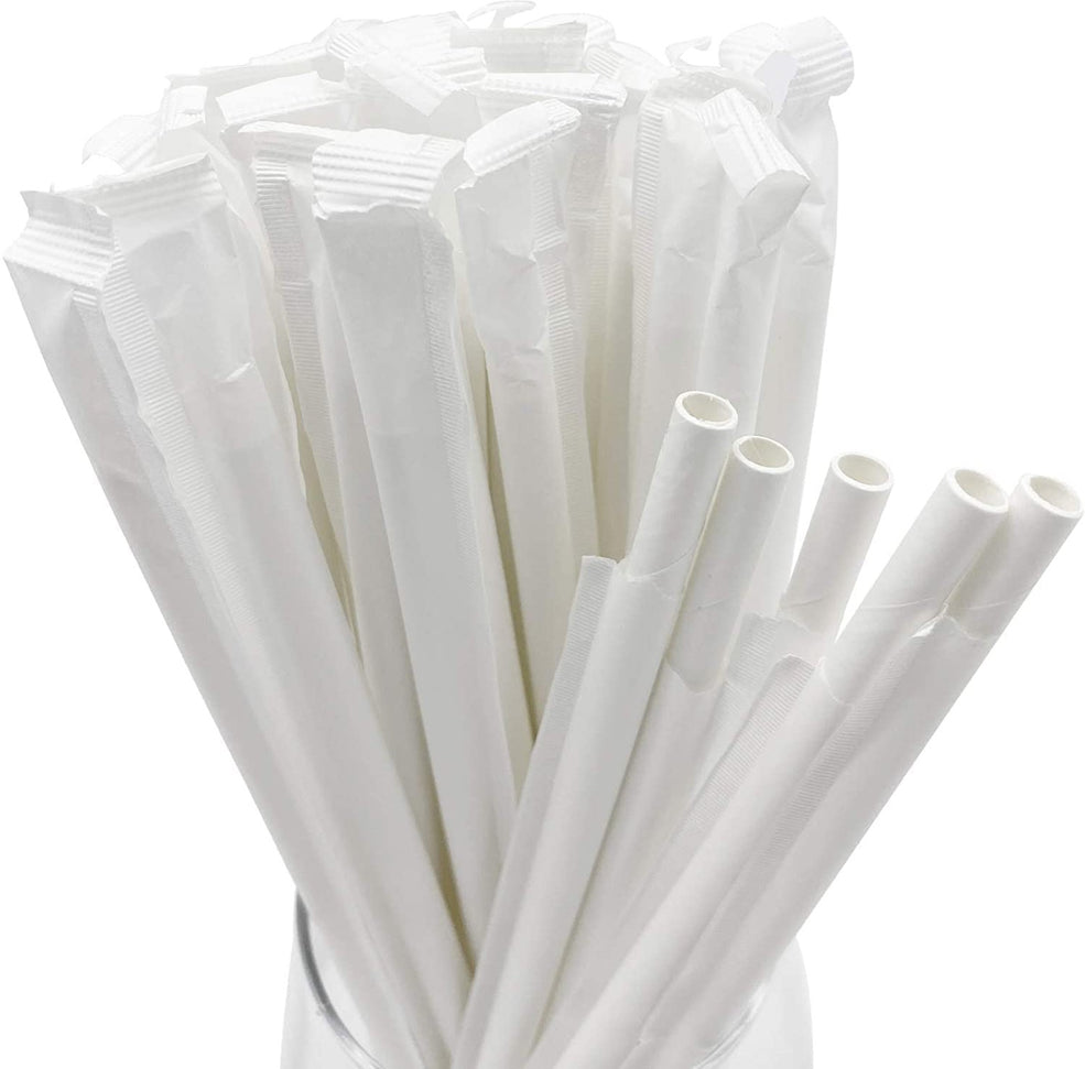 RiteEarth - 8" White Paper Jumbo Milkshake Straws Wrapped, Pack of 250, 9bx/cs - SE0810W