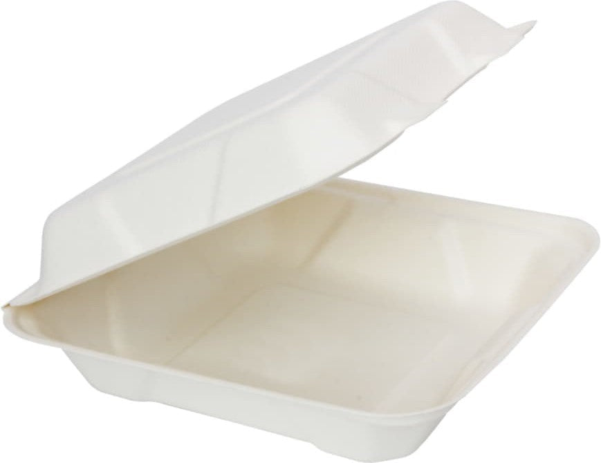 RiteEarth - 8" x 8" x 2.5" Bagasse Hinged Container, 200/cs - H801 - DISCONTINUED