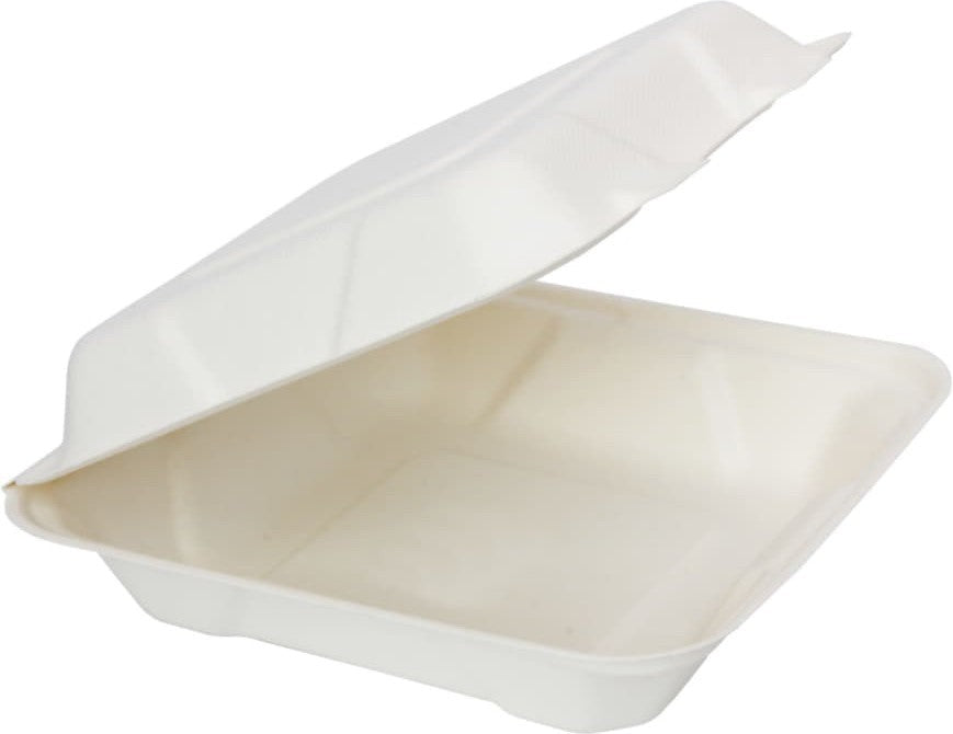 RiteEarth - 8" x 8" x 2.5" Bagasse Hinged Container, 200/cs - H801