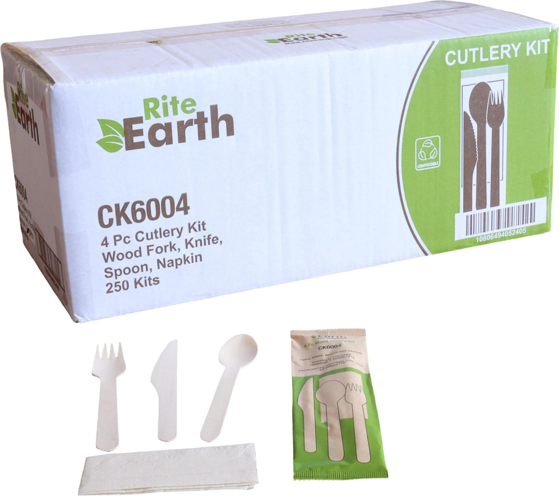 RiteEarth - Cutlery Kit 4pc Wood (K,F,S,N), 250/Cs - CK6004