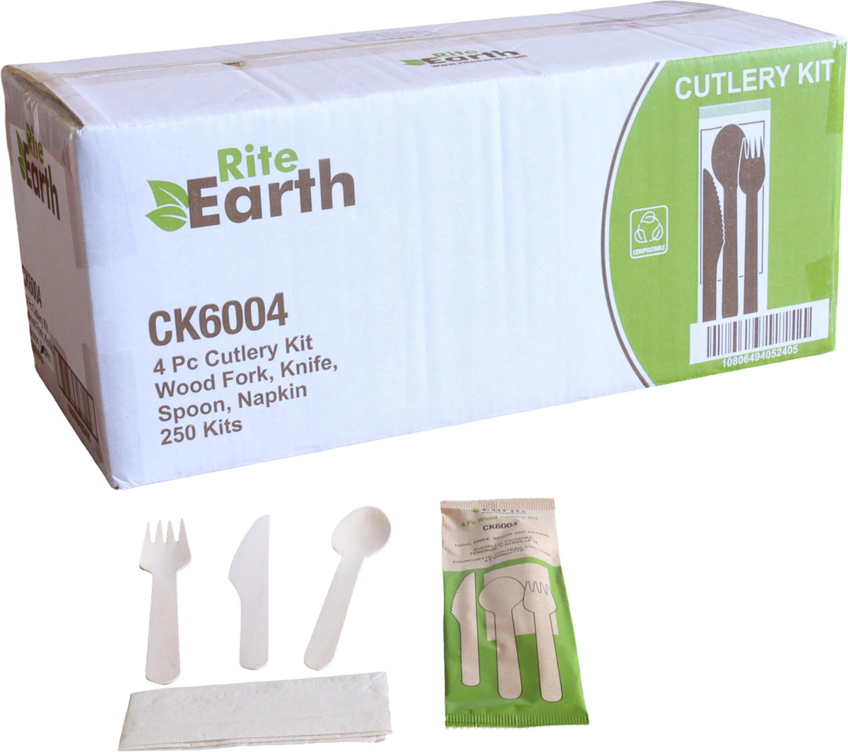 RiteEarth - Cutlery Kit 4pc Wood (K,F,S,N), 250/Cs - CK6004