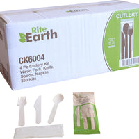 RiteEarth - Cutlery Kit 4pc Wood (K,F,S,N), 250/Cs - CK6004