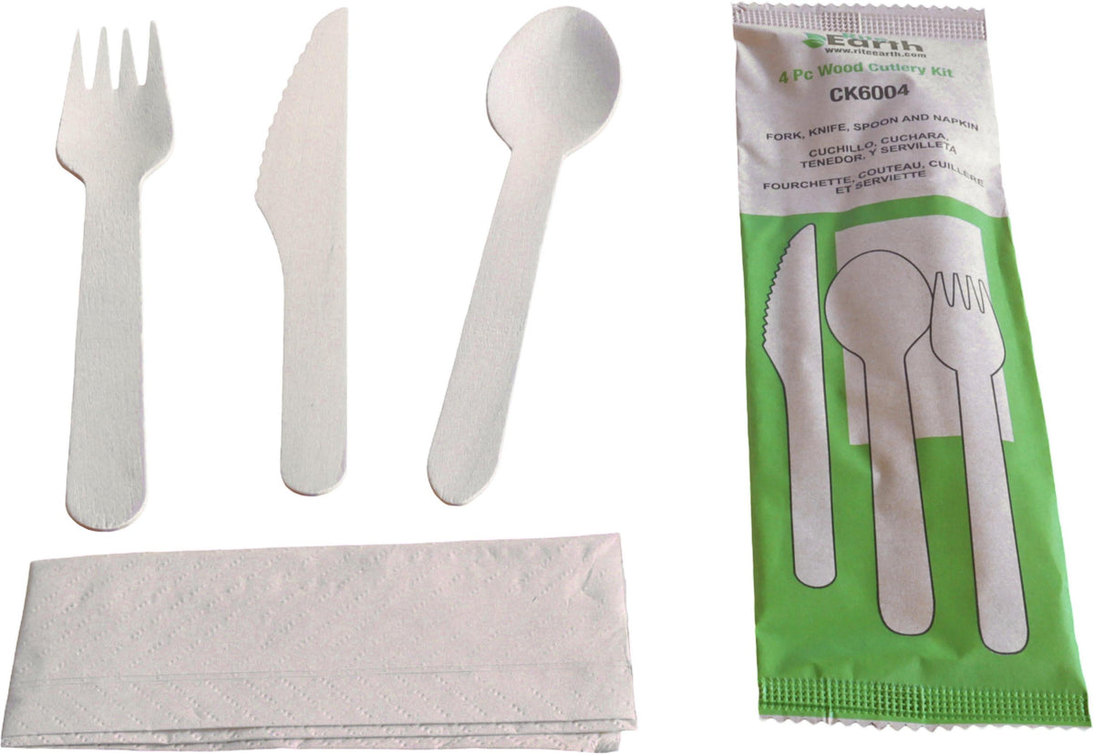 RiteEarth - Cutlery Kit 4pc Wood (K,F,S,N), 250/Cs - CK6004
