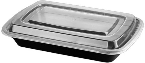 RitePak - 28 Oz, 8" X 6" X 1.5" Black Rectangle Microwavable Container Combo, Pack of 150 - MR8628B