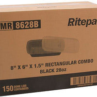 RitePak - 28 Oz, 8" X 6" X 1.5" Black Rectangle Microwavable Container Combo, Pack of 150 - MR8628B