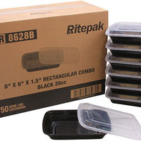 RitePak - 28 Oz, 8" X 6" X 1.5" Black Rectangle Microwavable Container Combo, Pack of 150 - MR8628B
