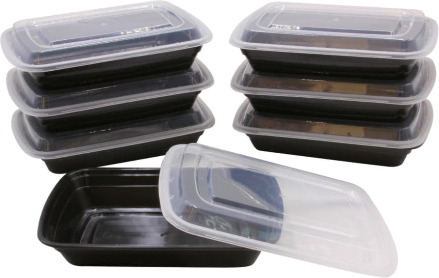 RitePak - 28 Oz, 8" X 6" X 1.5" Black Rectangle Microwavable Container Combo, Pack of 150 - MR8628B