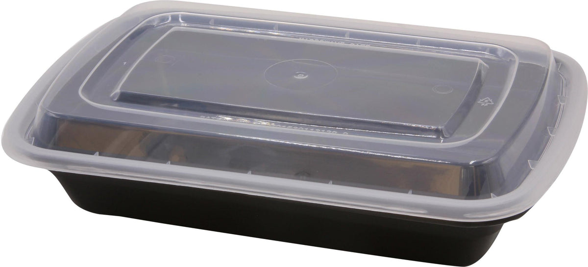 RitePak - 38oz, 8" x 6" x 2" Black Rectangular Microwavable Container with Lid Combo, 150/Cs - MR8638B