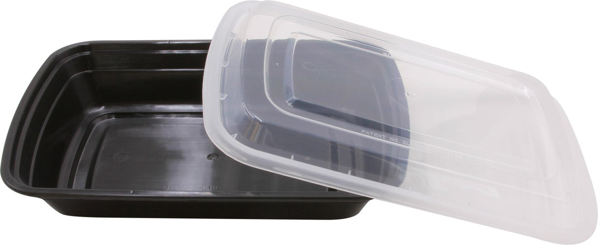 RitePak - 38oz, 8" x 6" x 2" Black Rectangular Microwavable Container with Lid Combo, 150/Cs - MR8638B