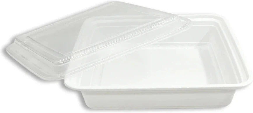 RitePak - 48oz, 8" x 8" x 1.75" White Square Microwavable Container with Lid Combo, 150/cs - MR8848W
