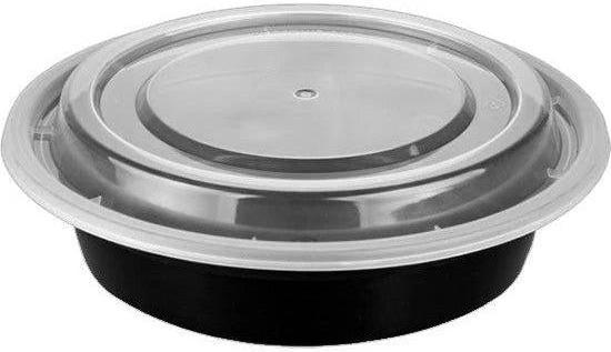 RitePak - 48oz, 9" Capacity Black Round Container with Lid Combo, 150/Cs - MC0948B