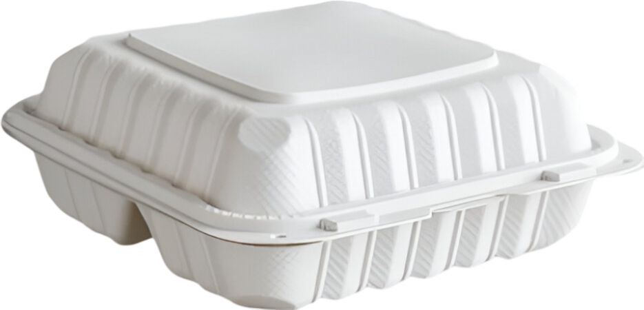 RitePak - 7" x 7" MFPP White Hinged 3-Compartment Container, Pack of 150 - PH703