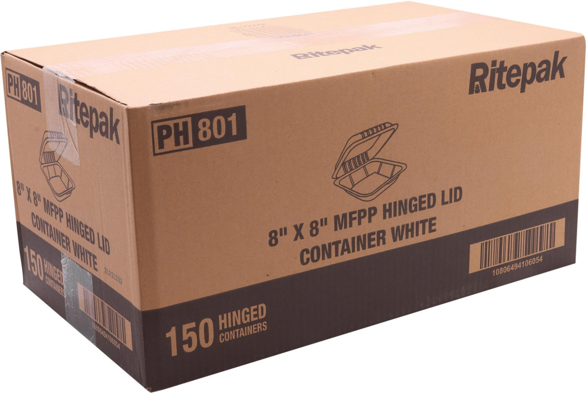 RitePak - 8" X 8" MFPP White Hinged Microwavable Container, 150/Cs - PH801