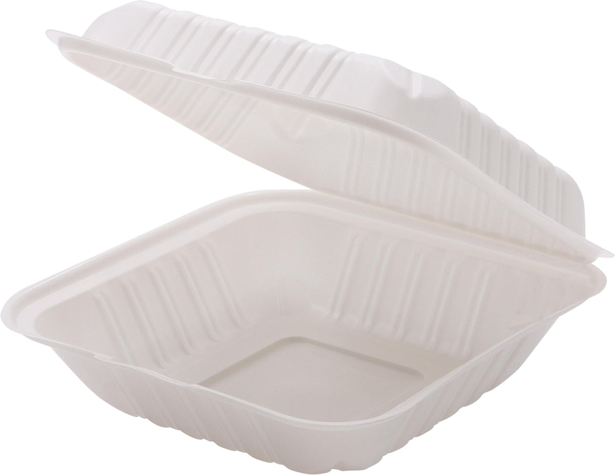 RitePak - 8" X 8" MFPP White Hinged Microwavable Container, 150/Cs - PH801 - DISCONTINUED