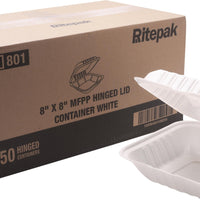 RitePak - 8" X 8" MFPP White Hinged Microwavable Container, 150/Cs - PH801