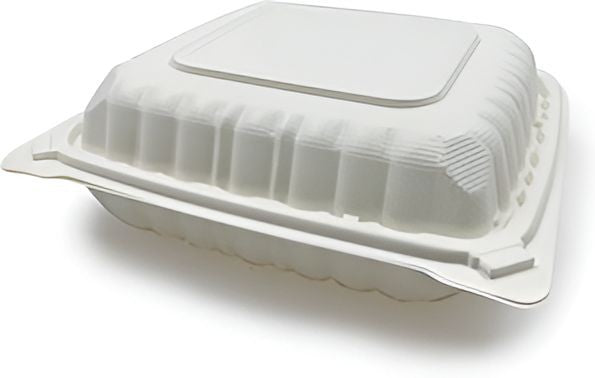 RitePak - 9" X 9" MFPP 3 Compartment White Hinged Microwavable Container, 150/Cs - PH903