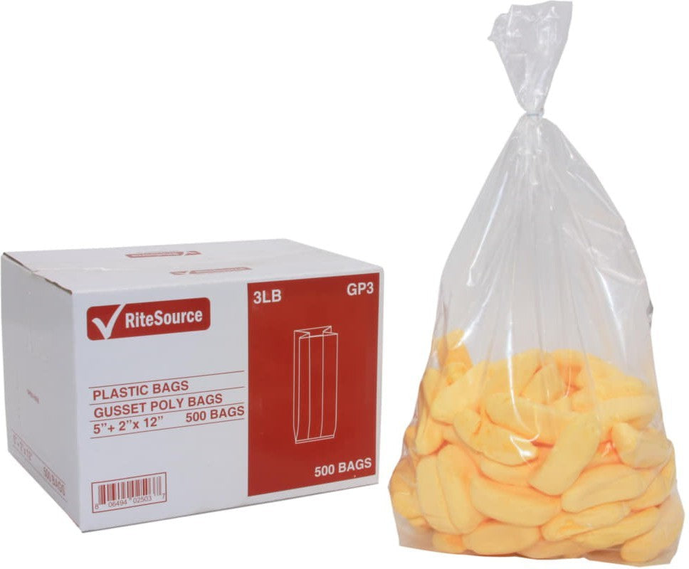 RiteSource - 5" x 2" x 12" Clear 3 lb Poly Bags, 500/bx - GP3