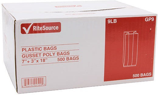 RiteSource - 7" x 3" x 18" Clear 9 lb Poly Bags, 500/bx - GP9