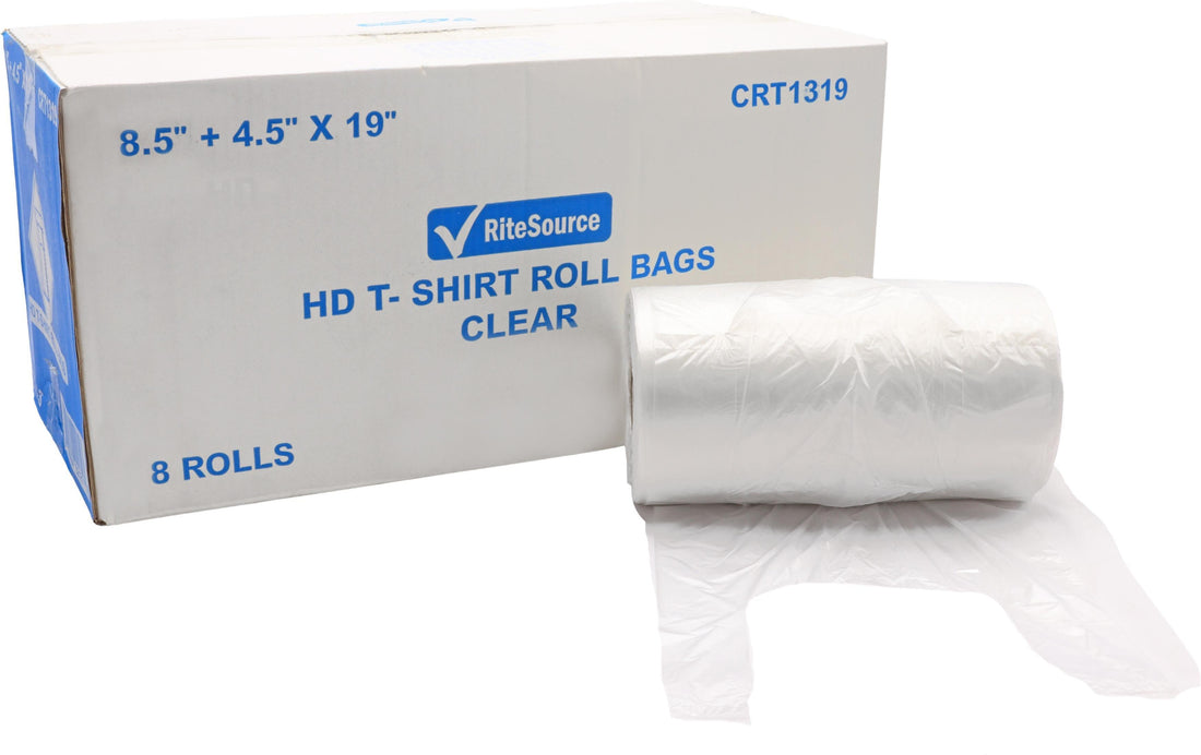 RiteSource - 8.5" + 4.5" x 19", 9 Mic Thickness Clear T- Shirt Conveinence Bag on Roll, 8 Rl/Cs - CRT1319