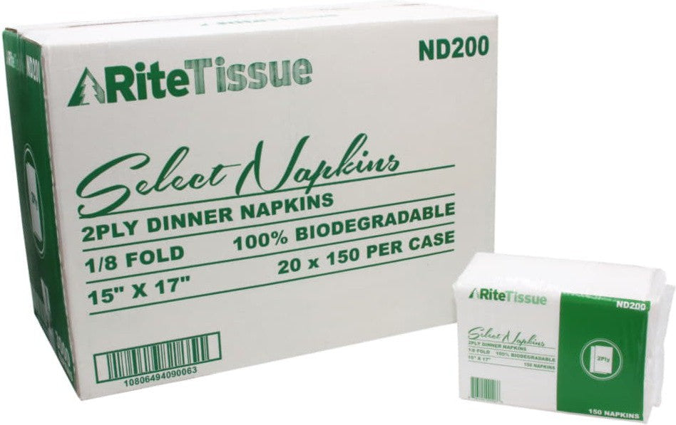 RiteTissue - 15" x 16.5" 2 Ply Select Dinner Napkin, 3000/cs - ND200
