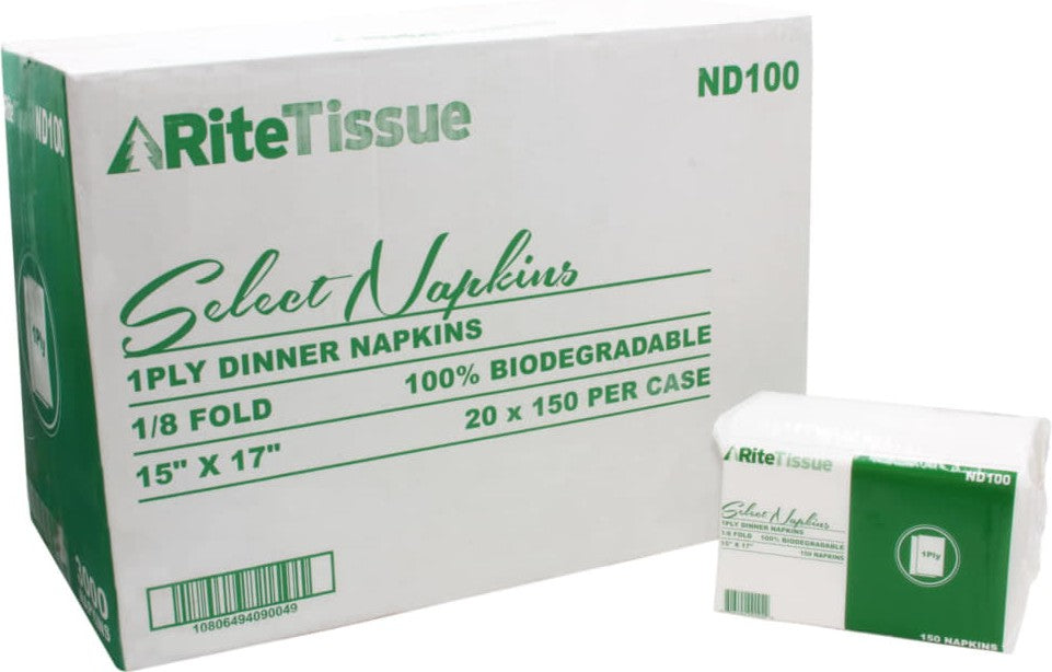 RiteTissue - 15" x 17" 1 Ply Select Dinner Napkin, 3000/cs - ND100