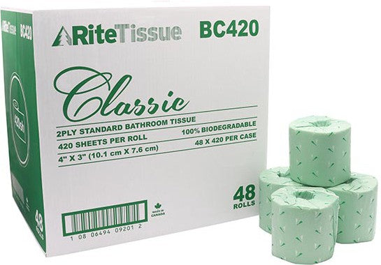 RiteTissue - 4" x 3" Classic 2 Ply Toilet Tissue, 48 Rl/Cs - BC420