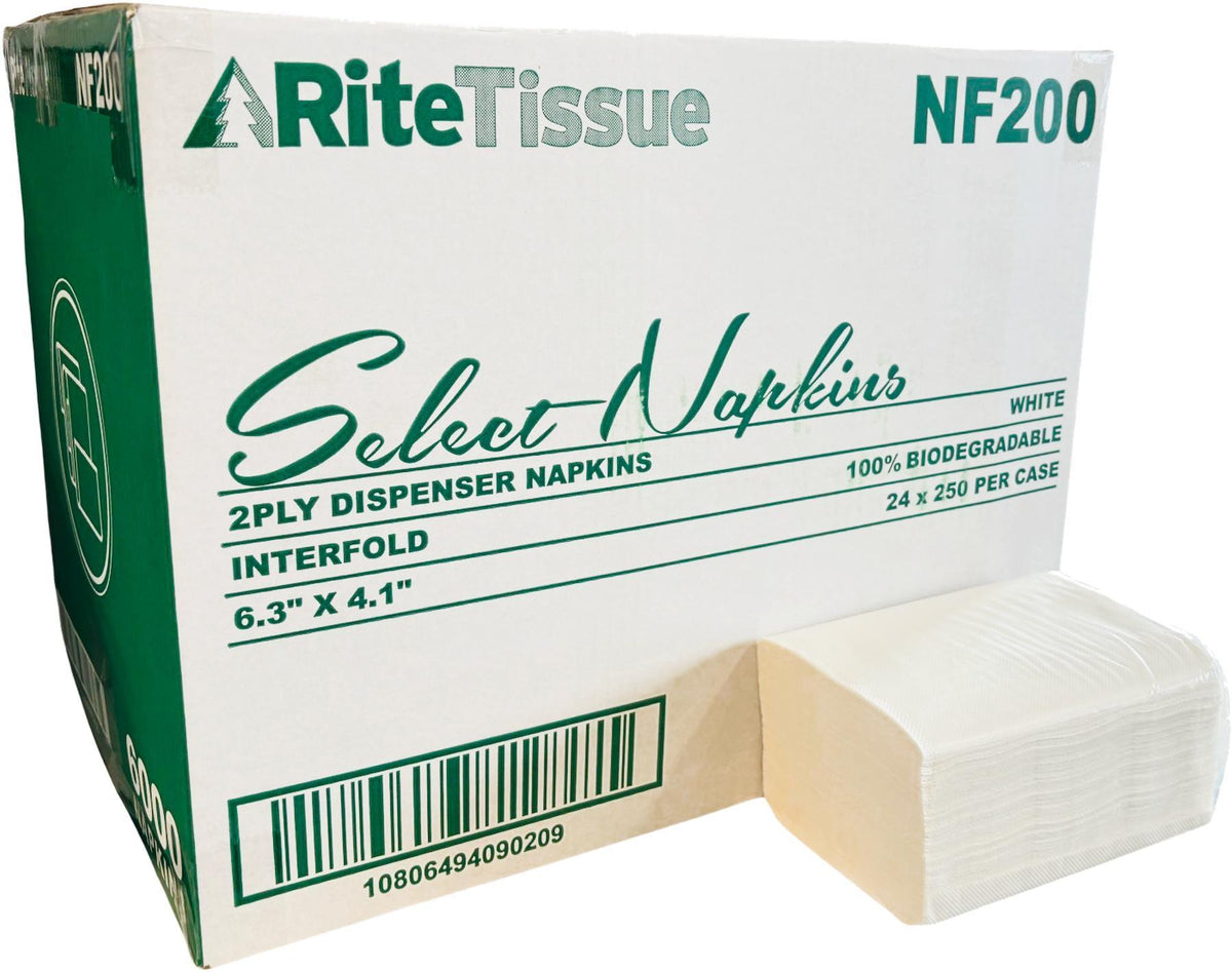 RiteTissue - 6.3" x 4.1" 2 Ply White Interfold Napkin, 6000/Cs - NF200
