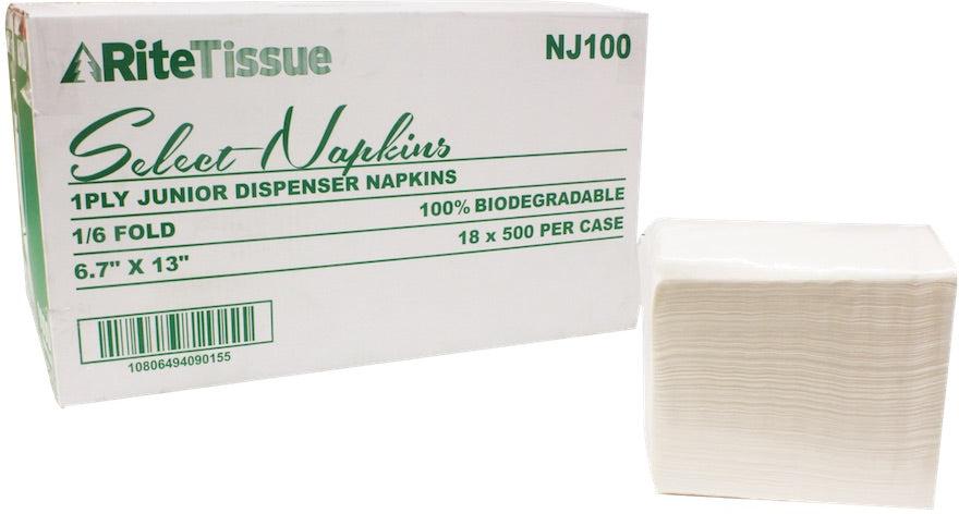 RiteTissue - 6.7" x 13" 1 Ply Junior Dispenser Napkin, 9000/cs - NJ100