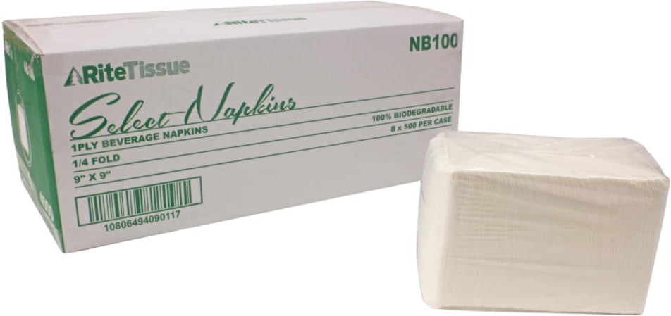 RiteTissue - 9" x 9" 1 Ply Beverage Napkins, 500/cs - NB100