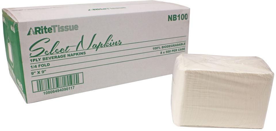 RiteTissue - 9" x 9" 1 Ply Beverage Napkins, 500/cs - NB100