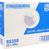 RiteTouch - 3 Ply Blue Ear Loop Face Mask, 50/Bx, 40 Bx/Cs - RS350