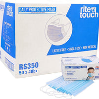 RiteTouch - 3 Ply Blue Ear Loop Face Mask, 50/Bx, 40 Bx/Cs - RS350