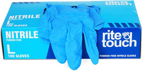 RiteTouch - 4 mil Blue Large PF Nitrile Gloves, 100/bx, 10Bx/Cs - GNP100L