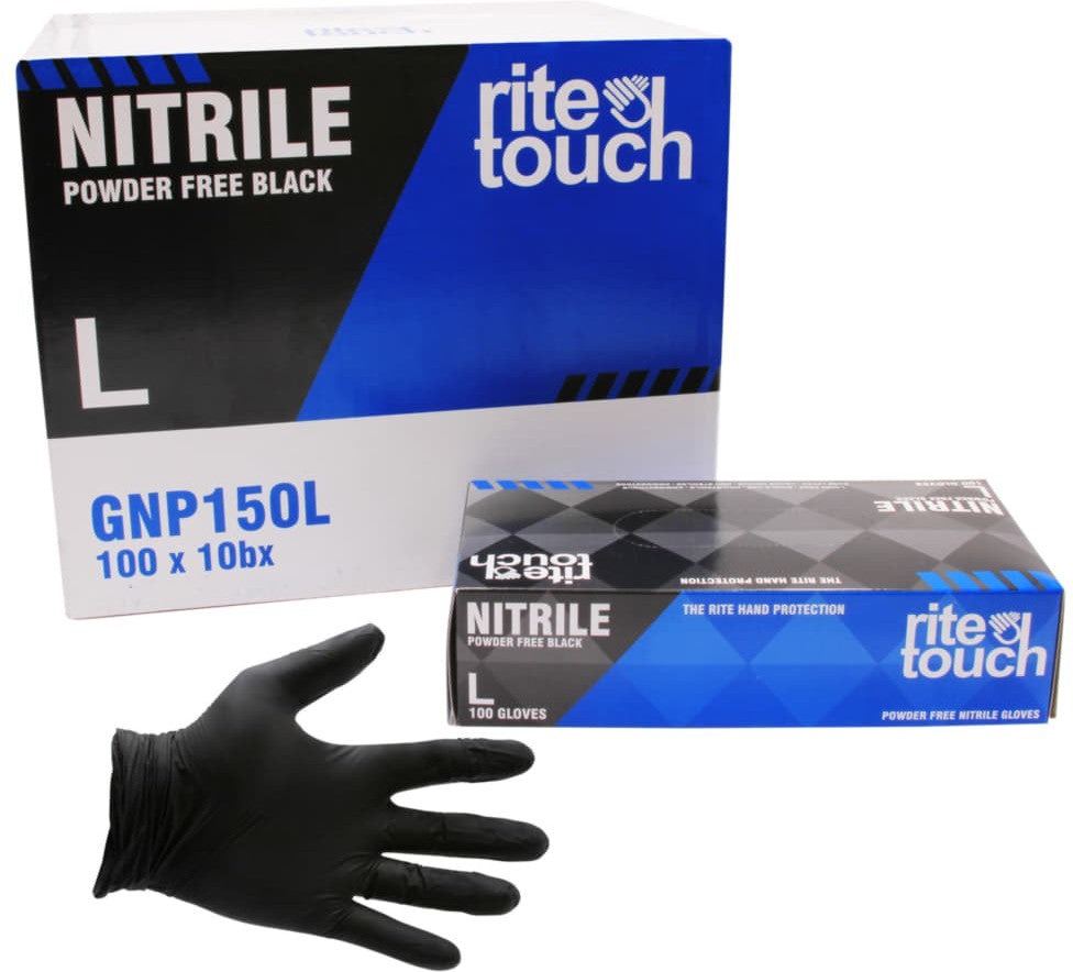 RiteTouch - 5 mil Black Large PF Nitrile Gloves, 100/bx, 10Bx/Cs - GNP150L