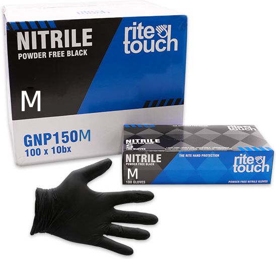 RiteTouch - 5 mil Black Medium PF Nitrile Gloves, 100/Box, 10Bx/Cs - GNP150M