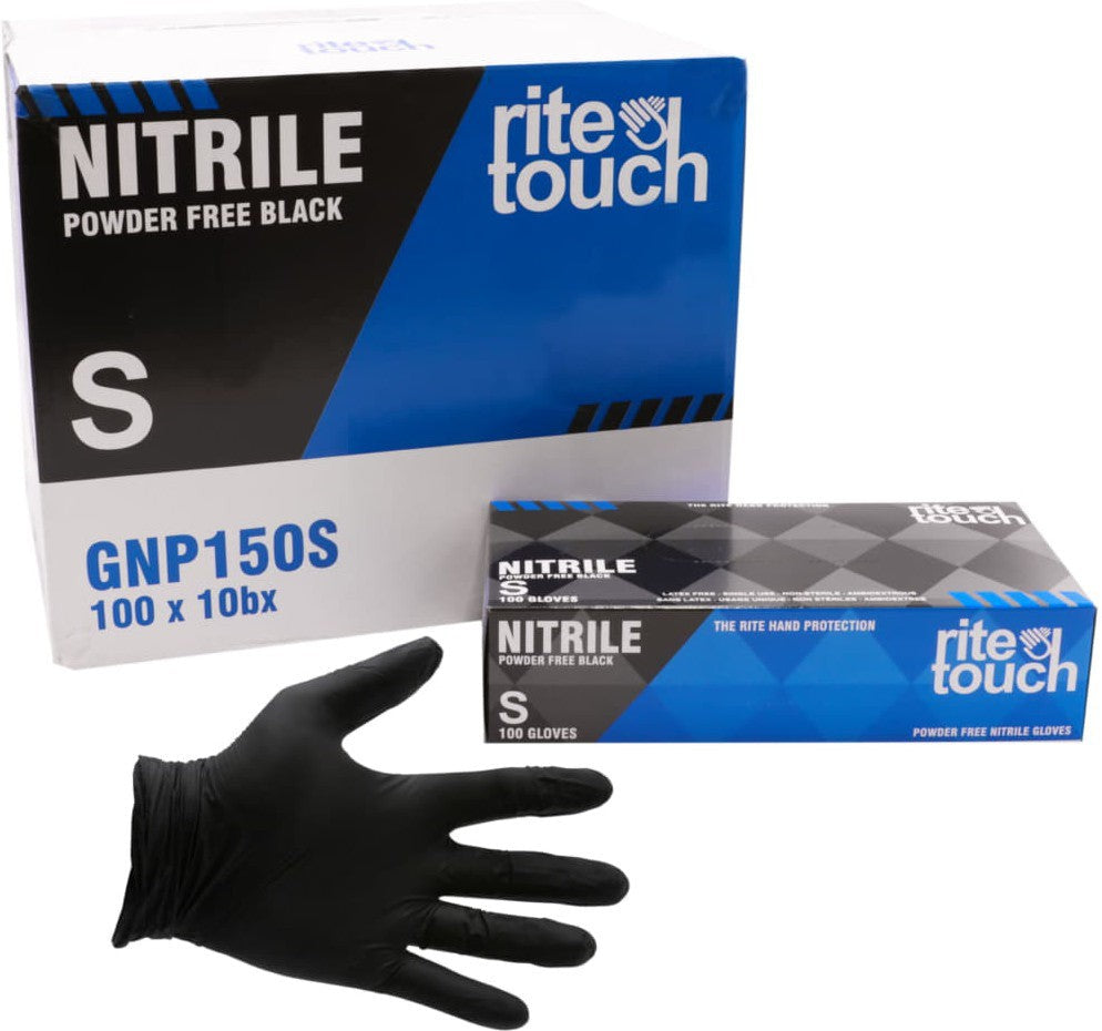 RiteTouch - 5 mil Black Small PF Nitrile Gloves, 100/bx, 10Bx/Cs - GNP150S