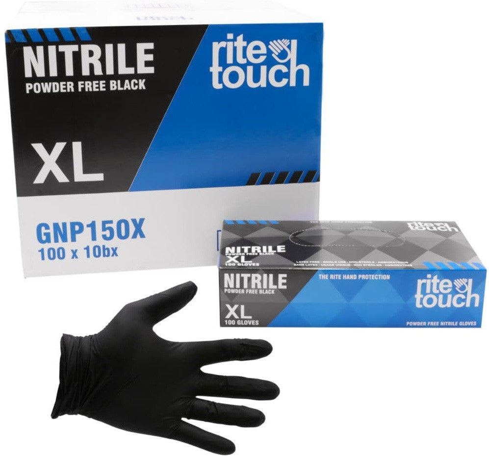RiteTouch - 5 mil Black X-Large PF Nitrile Gloves, 100/Box, 10Bx/Cs - GNP150X