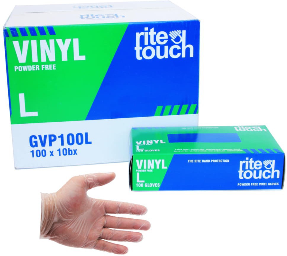 RiteTouch - Clear Large PF Vinyl Gloves, 100/bx, 10bx/cs - GVP100L
