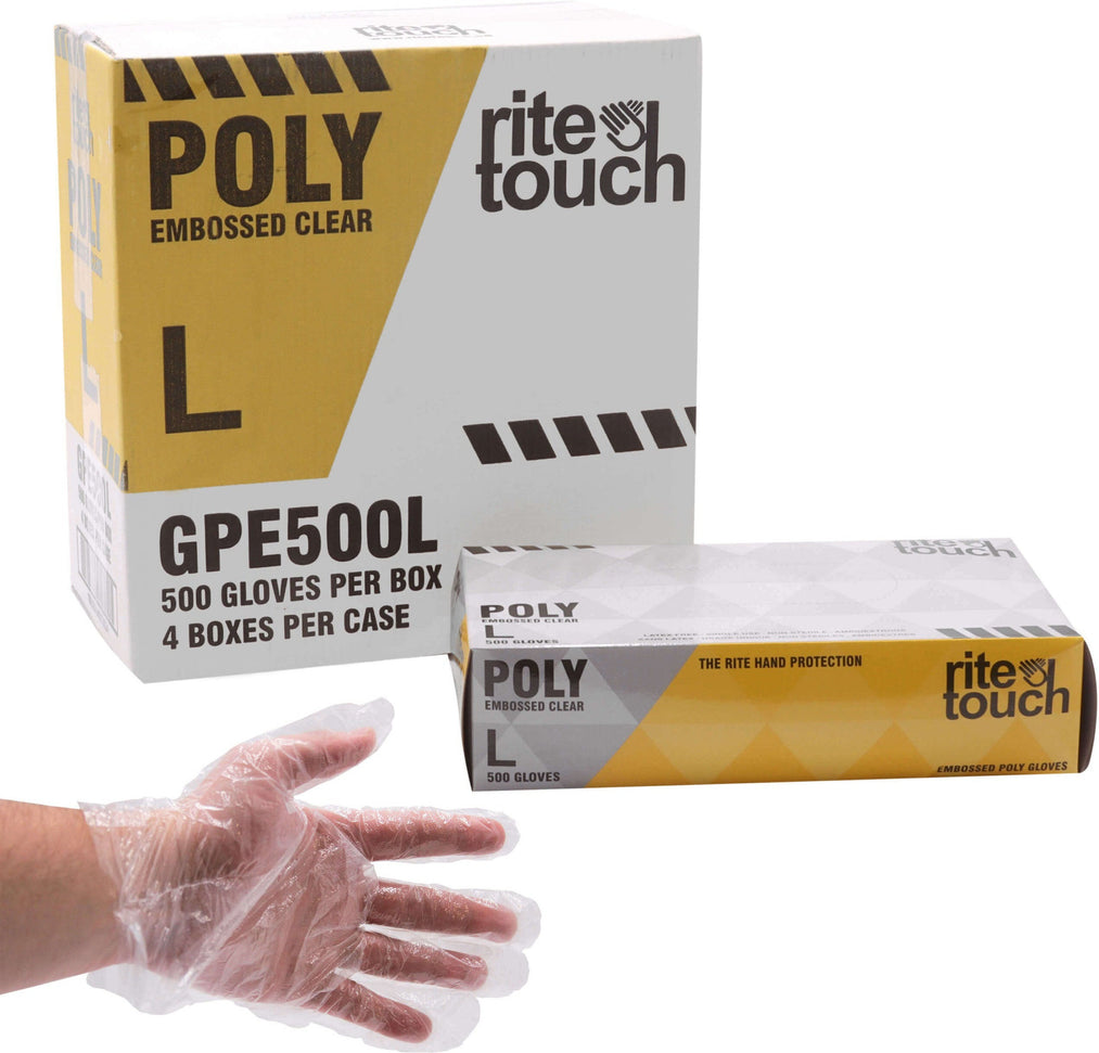 RiteTouch - Clear Large Poly Gloves, 500/bx, 4Bx/Cs - GPE500L