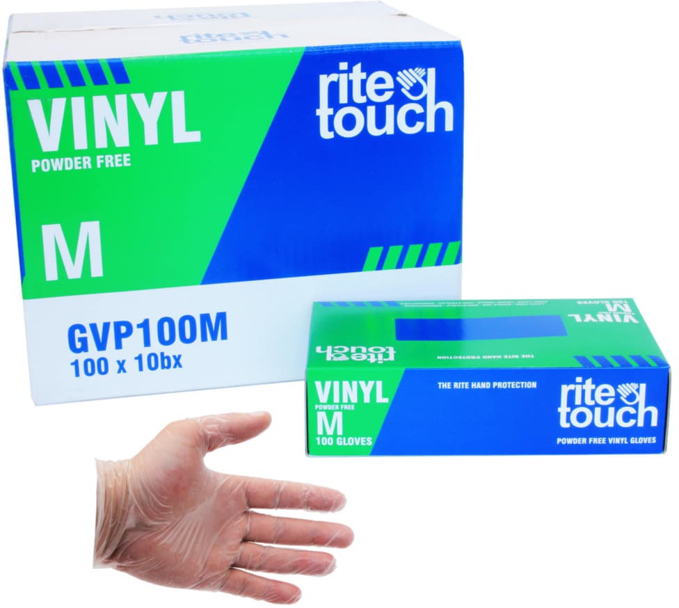 RiteTouch - Clear Medium PF Vinyl Gloves, 100/bx, 10bx/cs - GVP100M