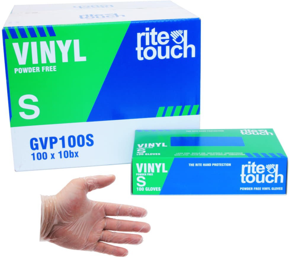 RiteTouch - Clear Small PF Vinyl Gloves, 100/bx, 10bx/cs - GVP100S