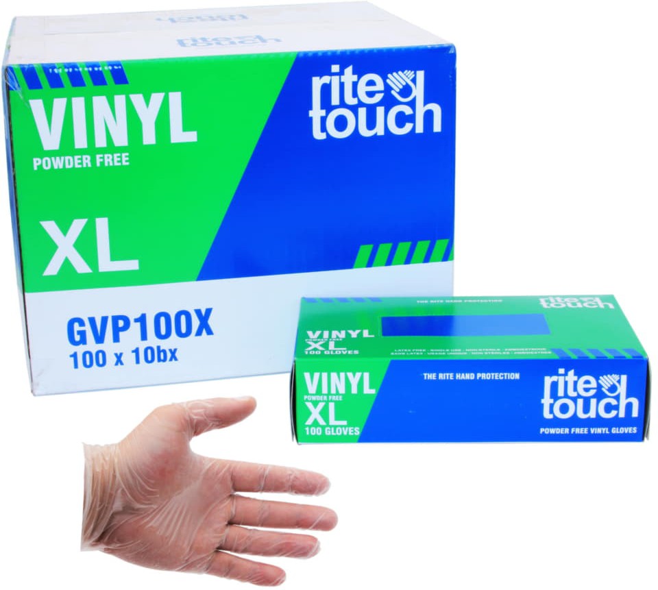 RiteTouch - Clear X-Large PF Vinyl Gloves, 100/bx, 10bx/cs - GVP100X