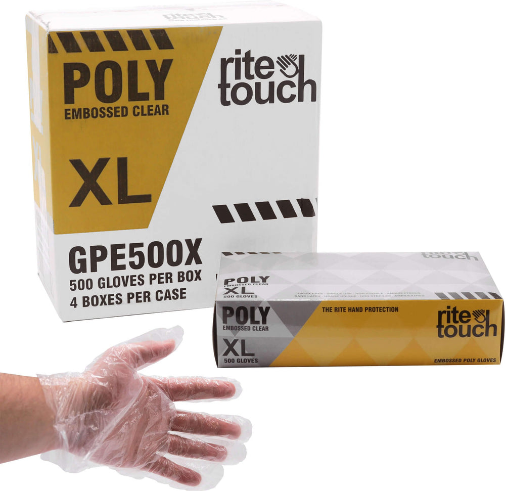 RiteTouch - Clear X-Large Poly Gloves, 500/bx, 4Bx/Cs - GPE500X