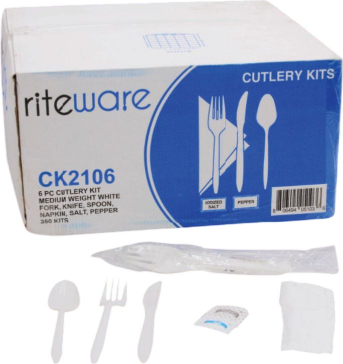 RiteWare - 6 PC Medium Weight White Cutlery Kit, Pack of 500 - CK2106