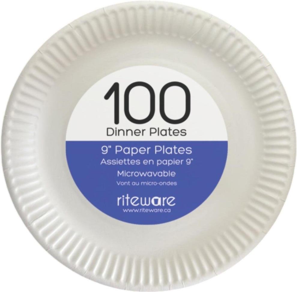 RiteWare - 9" Paper Round Plates, Pack of 100, 12 Packs/Cs - DP090